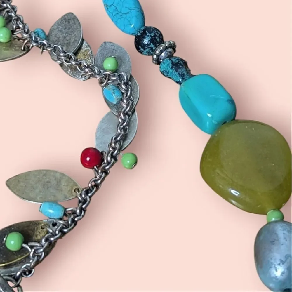 Chicos Mixed Metal Stone & Bead Long Necklace 16